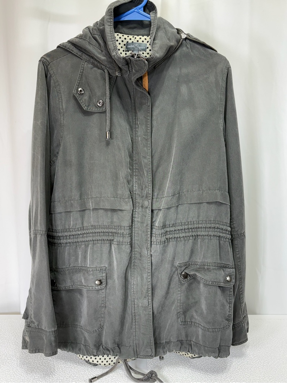 Market & Spruce Washed Gray Hooded Utility Jacket 4004